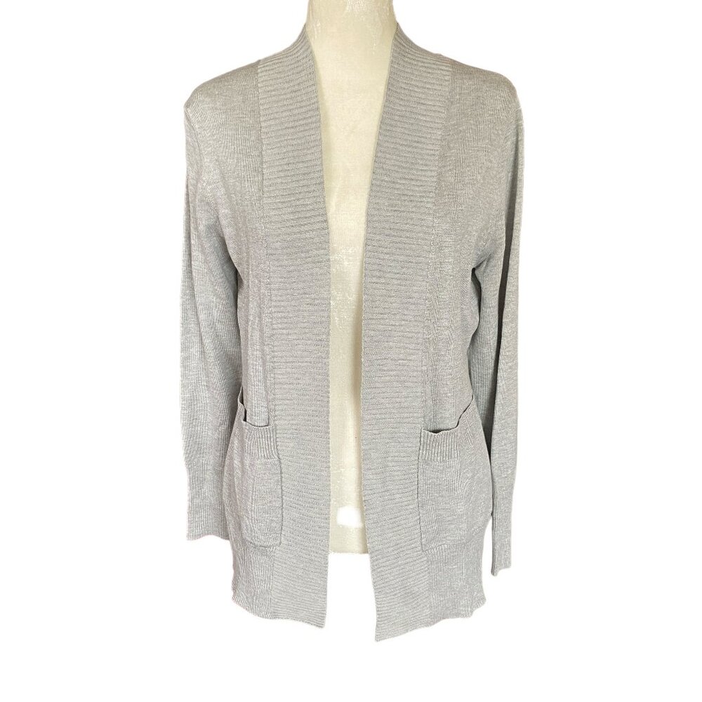 Folunsi women's medium light gray long sleeve stretchy open cardigan sweater